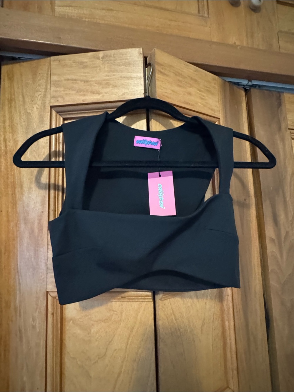 Edikted Black Square-Neck Crop Tank